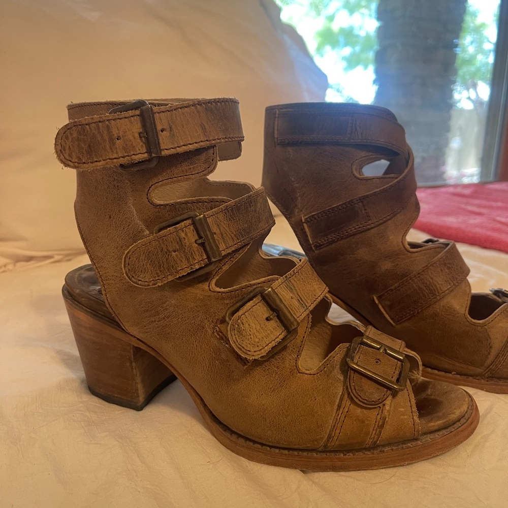Freebird Brown Heeled Boots with Buckled Straps